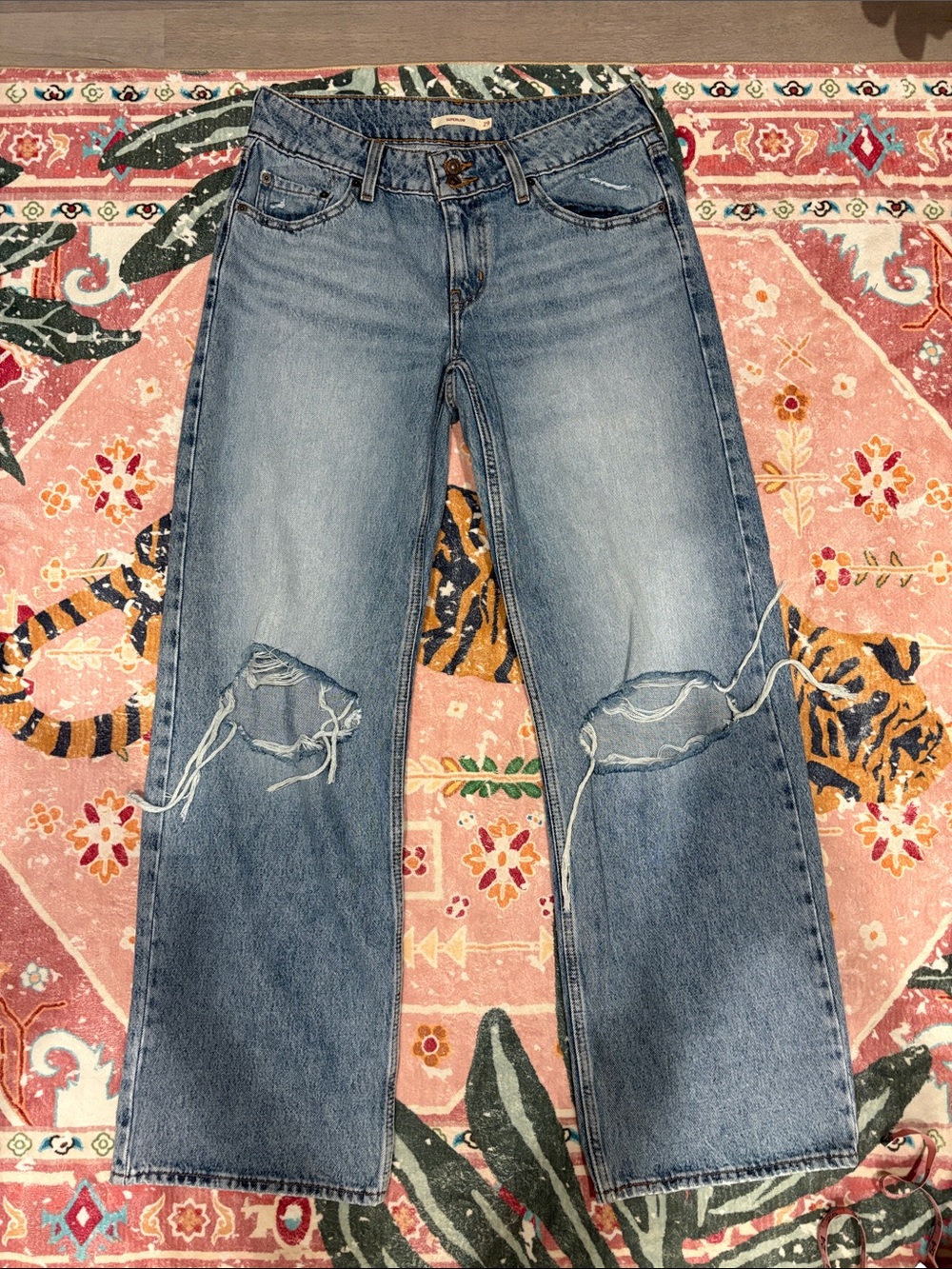 Levi's Blue Distressed Knee Wide-Leg Jeans